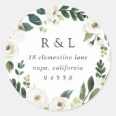 Sticker Rond Peony blanc | Aquarelle Florale Adresse de retour (Devant)