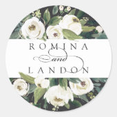 Sticker Rond Peony blanc | Mariage floral personnalisé (Devant)