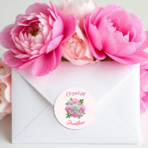 Sticker Rond Peony Bouquet Mariage