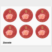 Sticker Rond Peony Double Bonheur Mariage chinois Merci (Feuille)