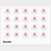 Sticker Rond Peony rose clair et merci typographie (Feuille)