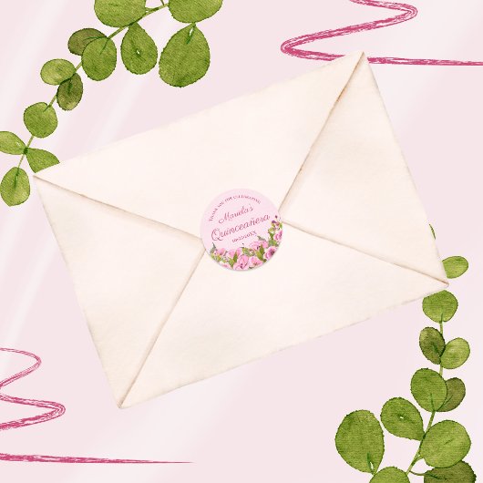 Sticker Rond Pépites rose pâle Chic Quinceañera Merci