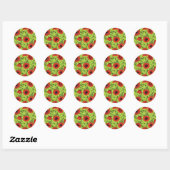 Sticker Rond Pépites, rouge et vert sur le vert citron (Feuille)