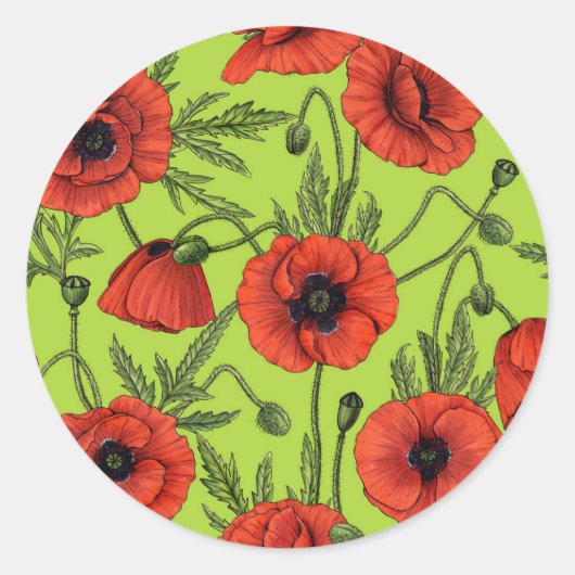 Sticker Rond Pépites, rouge et vert sur le vert citron (Devant)