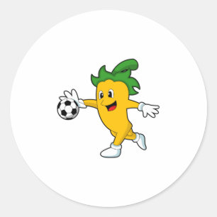 Sticker Rond Pepper Vegan comme joueur de football avec Soccer.