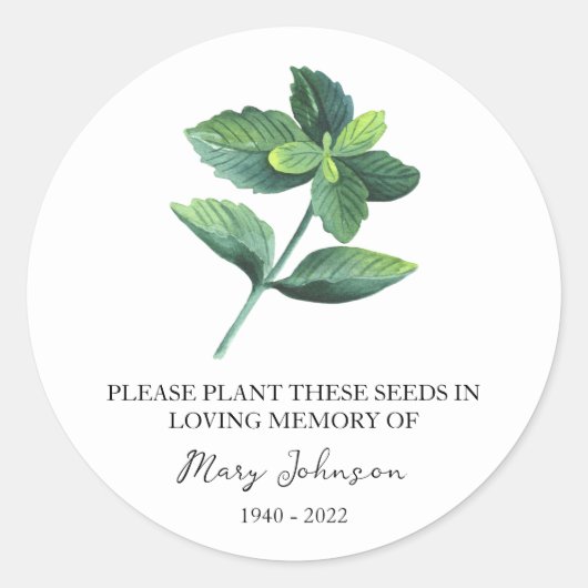 Sticker Rond Pepperment Memorial Funeral Seed Packet (Devant)