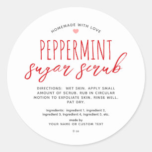 Sticker Rond Peppermenthe fait maison Scrub de sucre Rouge Blan