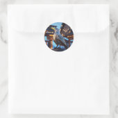 Sticker Rond Perché sur le poteau Blue White Raven (Sac)
