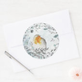 Sticker Rond Perdrix Dans Un Hiver Dusty Blue Green Wreath (Enveloppe)