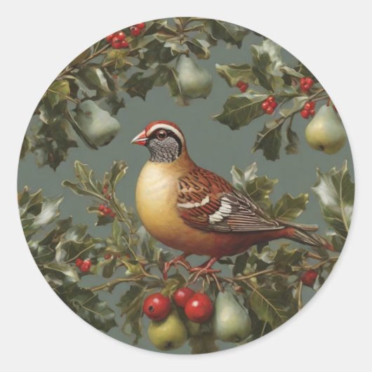 Sticker Rond Perdrix dans un poirier (Devant)