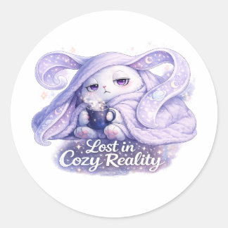Sticker Rond Perdu dans la Réalité Douillette Lapin Mignon