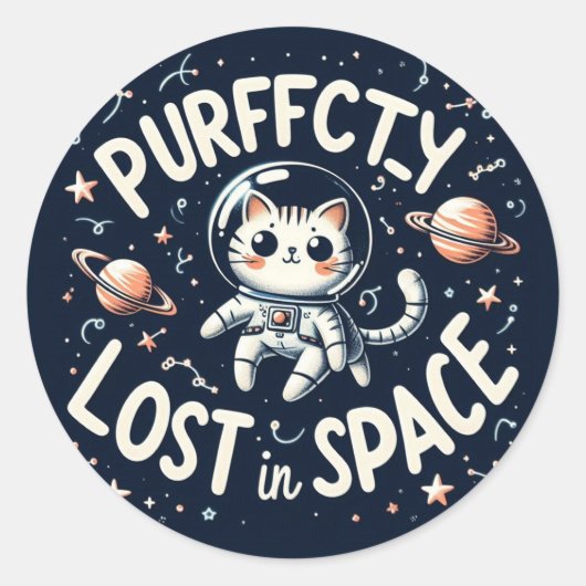 Sticker Rond Perdu pure dans l'espace Chat Cute Astronaut Kitty (Devant)