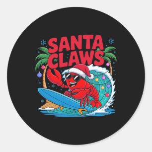 Sticker Rond Père Claws drôle homard de Noël avec palmier