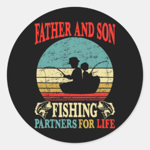 Sticker Rond Père Fils Pêcheurs Vintage Partenaires Pour La Vie