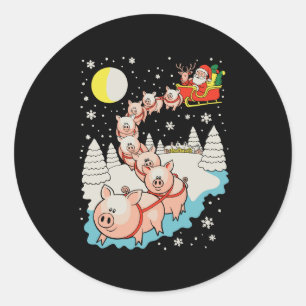 Sticker Rond Père Noël à cheval sur un cochon Noël dégueu famil