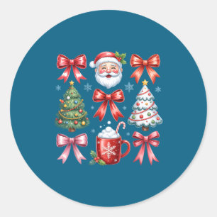 Sticker Rond Père Noël à ruban coquette Noël rétro