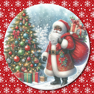 Sticker Rond Père Noël afro-américain Noël