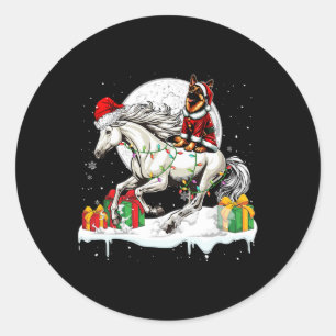 Sticker Rond Père Noël Allemand Berger équitation Cheval de Noë