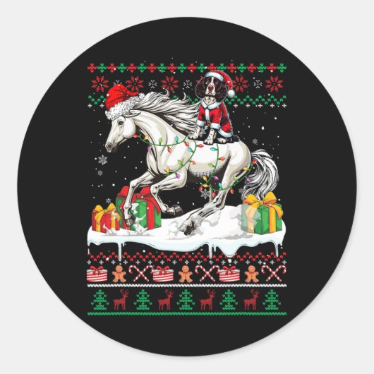 Sticker Rond Père Noël Anglais Springer espagnol équitation Che (Devant)