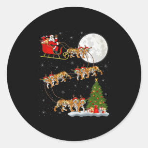 Sticker Rond Père Noël au Tigre du Bengale Cerf-Volant Drôle Ma