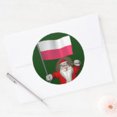 Sticker Rond Père Noël Avec Drapeau De Pologne (Enveloppe)