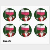 Sticker Rond Père Noël Avec Drapeau De Pologne (Feuille)