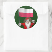 Sticker Rond Père Noël Avec Drapeau De Pologne (Sac)