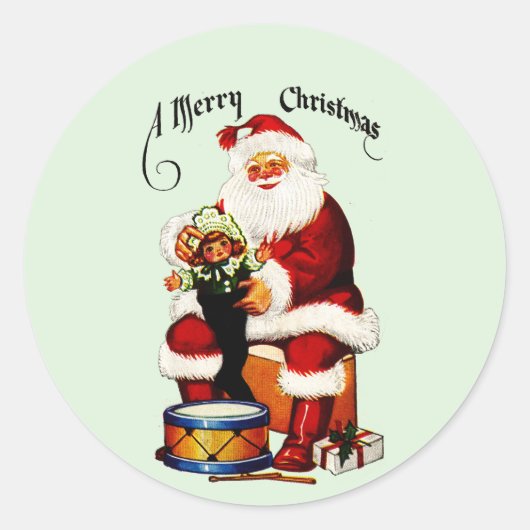 Sticker Rond Père Noël avec jouets Joyeux Noël (Devant)