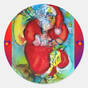 STICKER ROND PÈRE NOËL AVEC LANTERNE DANS LA NUIT DE NOËL