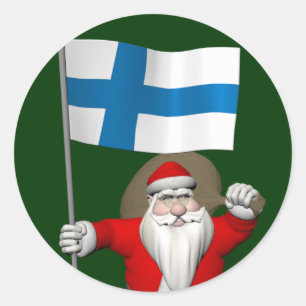 Sticker Rond Père Noël avec l'enseigne de Finlande
