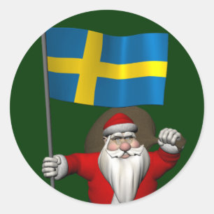 Sticker Rond Père Noël avec l'enseigne de la Suède
