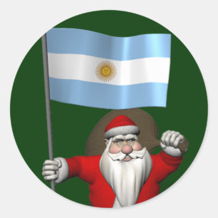 Sticker Rond Père Noël avec l'enseigne de l'Argentine