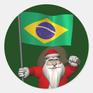 Sticker Rond Père Noël avec l'enseigne du Brésil