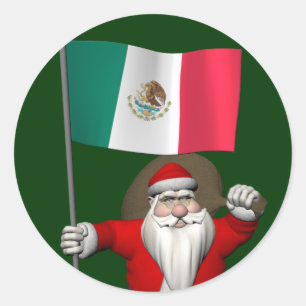 Sticker Rond Père Noël avec l'enseigne du Mexique