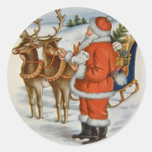 Sticker Rond Père Noël avec son renne (Devant)