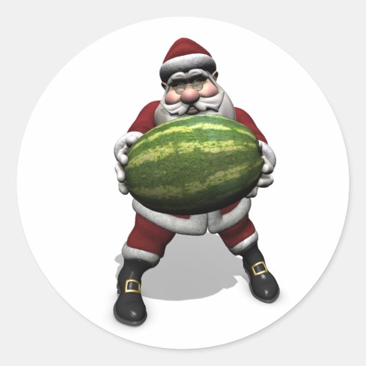 Sticker Rond Père Noël avec très grosse pastèque (Devant)