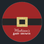 Sticker Rond Père Noël Baby Christmas Baby shower<br><div class="desc">Hiver Père Noël bébé Noël Santa Claus costume avec ceinture Baby shower Fête Favoriser les étiquettes cadeaux Stickers</div>