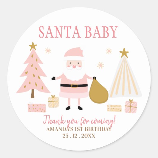 Sticker Rond Père Noël Baby, Noël Fête d'anniversaire Favoriser (Devant)