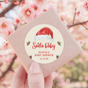 Sticker Rond Père Noël Baby Red Casquette Noël Baby shower de N