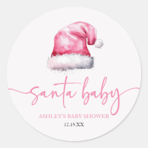 Sticker Rond Père Noël Baby rose Casquette Noël Baby shower de 