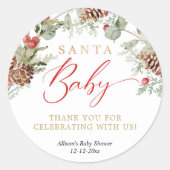 Sticker Rond Père Noël Baby Rustic Winter Greenery baby shower (Devant)