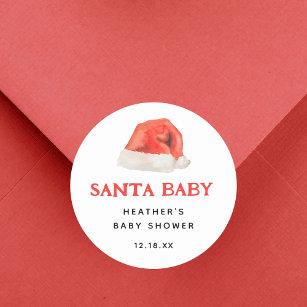 Sticker Rond Père Noël Baby Vintage Baby shower d'hiver Faveurs