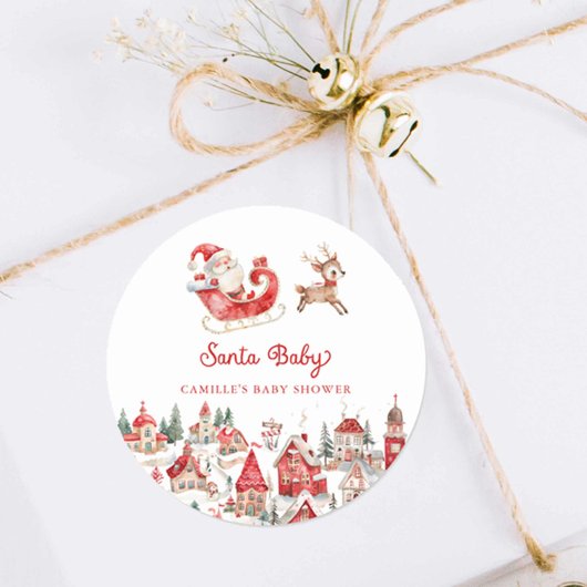 Sticker Rond Père Noël Baby Winter Wonderland Baby shower