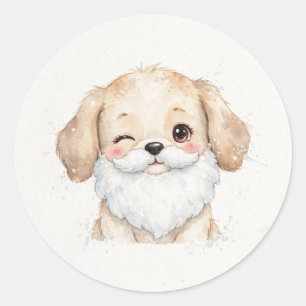 Sticker Rond Père Noël Barbe Clin d'œil Chien
