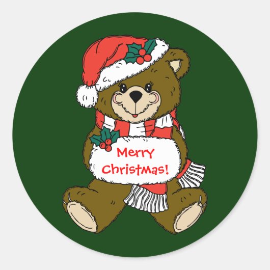 Sticker Rond Père Noël Bear avec Casquette et Muff (Devant)