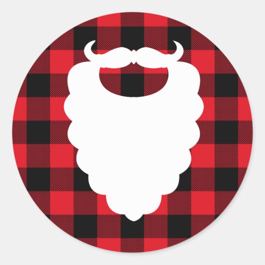 Sticker Rond Père Noël Beard Red Plaid Holiday (Devant)