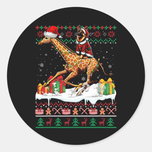 Sticker Rond Père Noël Berger Allemand Riding Giraffe Noël Swe (Devant)