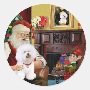 Sticker Rond Père Noël Bichon Frise (#1)