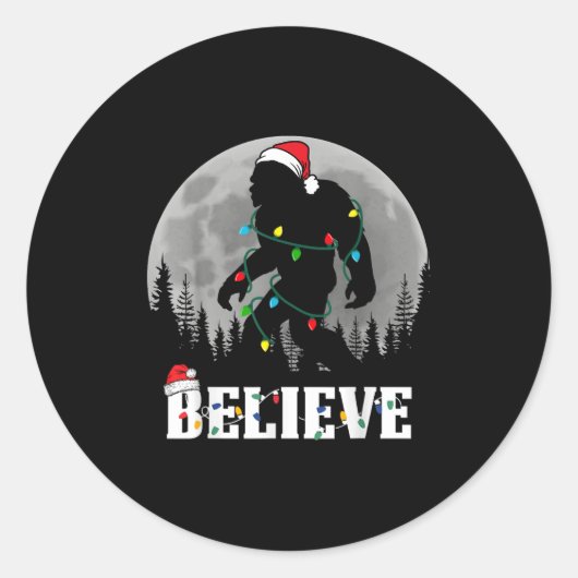 Sticker Rond Père Noël Bigfoot lumières de Noël Drôle Sasquatch (Devant)