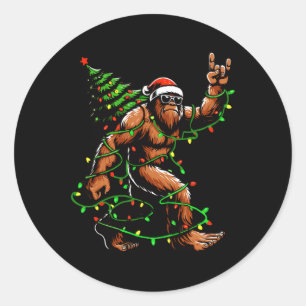 Sticker Rond Père Noël Bigfoot sapin de Noël Lumières Lumières